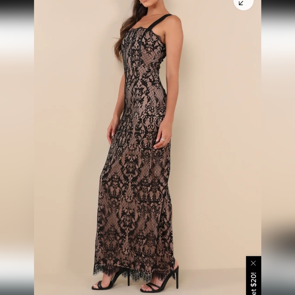 NWT Lulu's Classy Flirtation Black And beige Bustier Maxi Dress Size Small